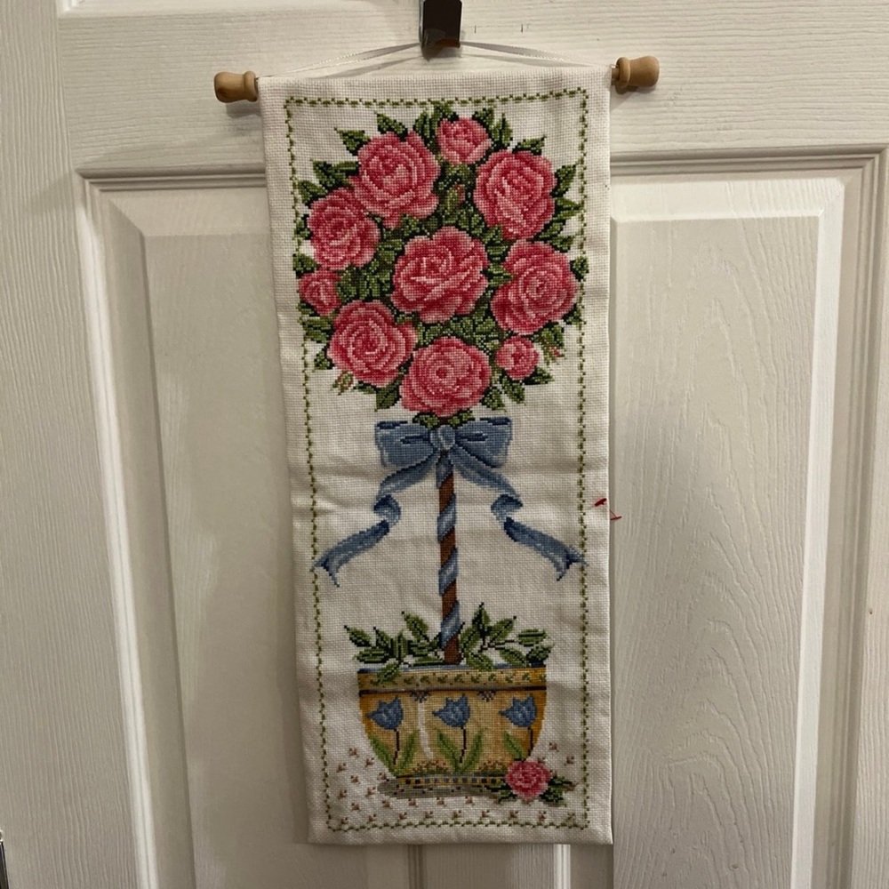 ROSE TOPIARY cross stitch 9" x 22" decoration